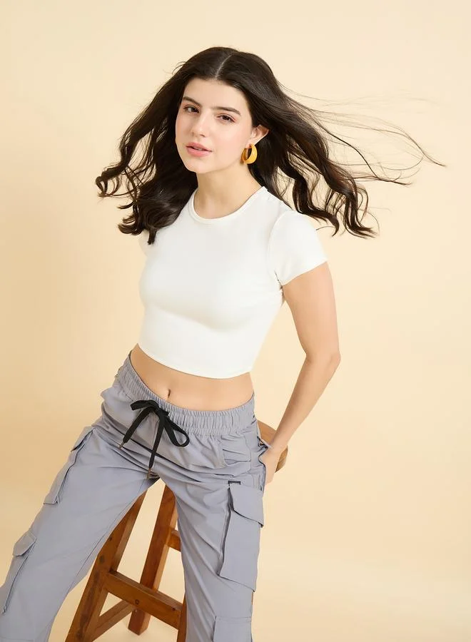 OUTZIDR White Basic Fitted Crop Top