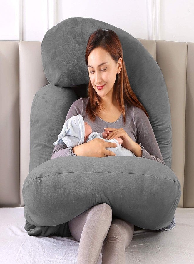 DADDY COOL وسادة حمل دادي كول على شكل حرف J للنساء الحوامل | وسادة حمل لتخفيف آلام البطن | وسادة نوم بغطاء مخملي قابل للإزالة (رمادي) عبوة من قطعة واحدة - Image 2