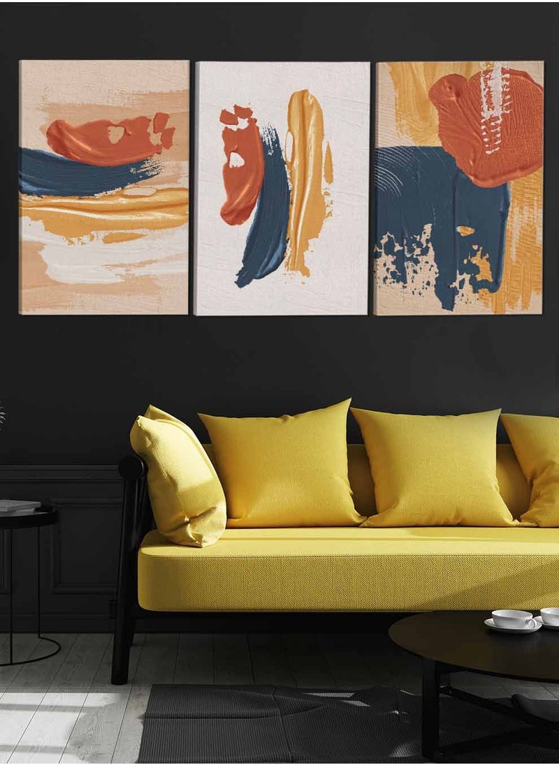 LOWHA Set Of 3 Framed Canvas Wall Arts Stretched Over Wooden Frame Terracotta Abstract Paintings For Home Living Room Office Decor  - Image 3
