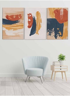 LOWHA Set Of 3 Framed Canvas Wall Arts Stretched Over Wooden Frame Terracotta Abstract Paintings For Home Living Room Office Decor  - Image 1