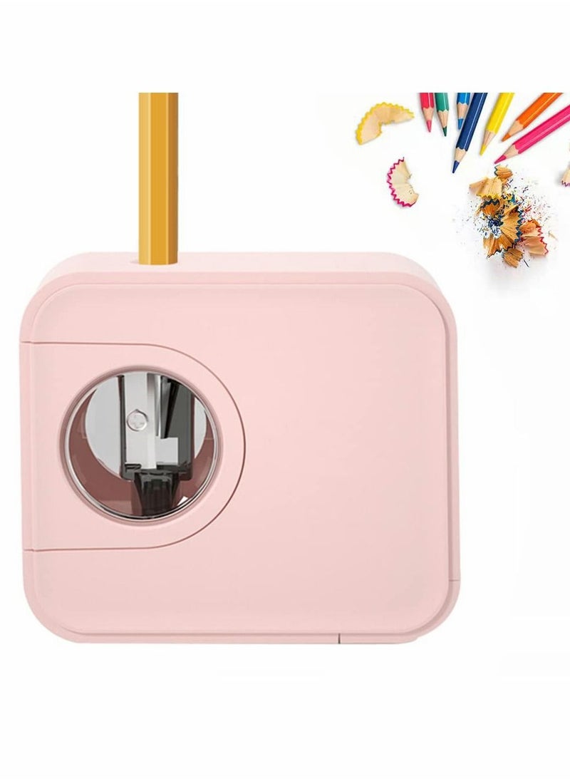 Y&D Electric Pencil Sharpener, Mini Automatic Sharpener with Container Battery Powered for 6-8mm Pencils, Portable Small Home Office Teacher Kids (Pink)  - Image 1