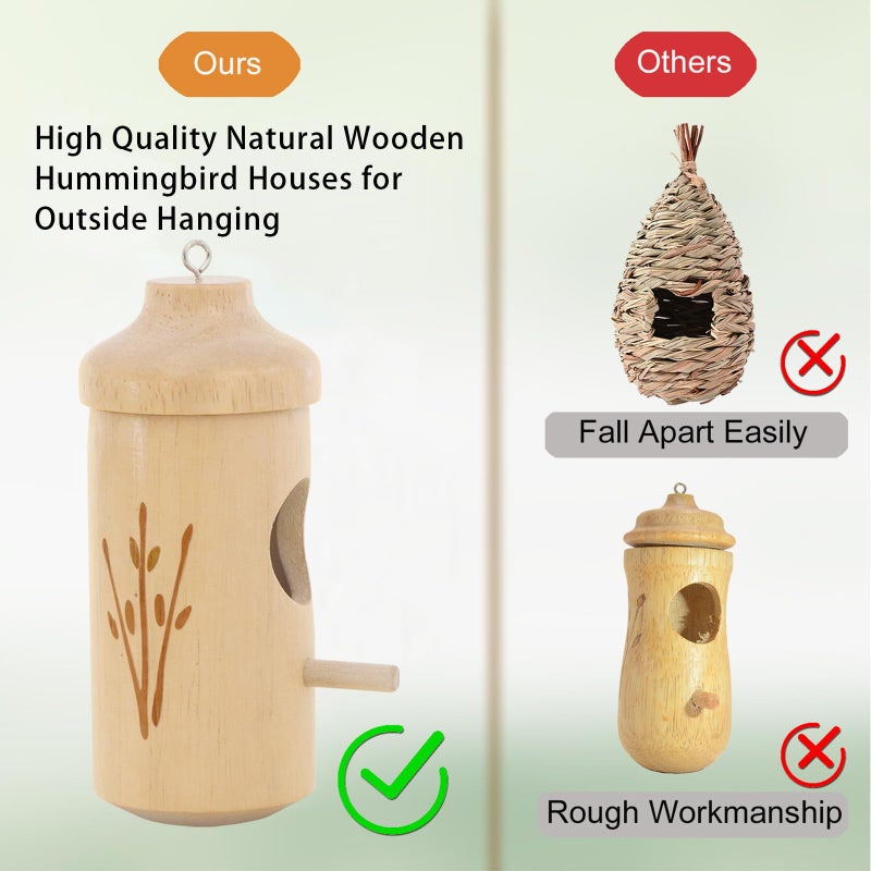 OROGHT Hummingbird House - Natural Wooden Hummingbird Houses for Outside Hanging, Gardening Gifts for Women, Bird Lovers 3 Packs - Image 2