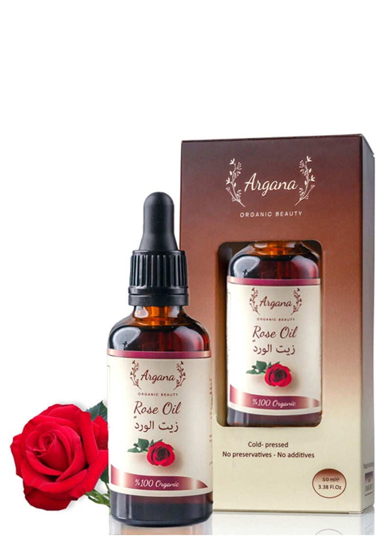 Argana Organic Beauty  Rose Multi-Use Oil 50 ml for Face Body and Hair Organic & Pure Oil Moisturizer for Dry Skin Scalp and Nails Rose Petals Cold pressed Natural  - Image 1