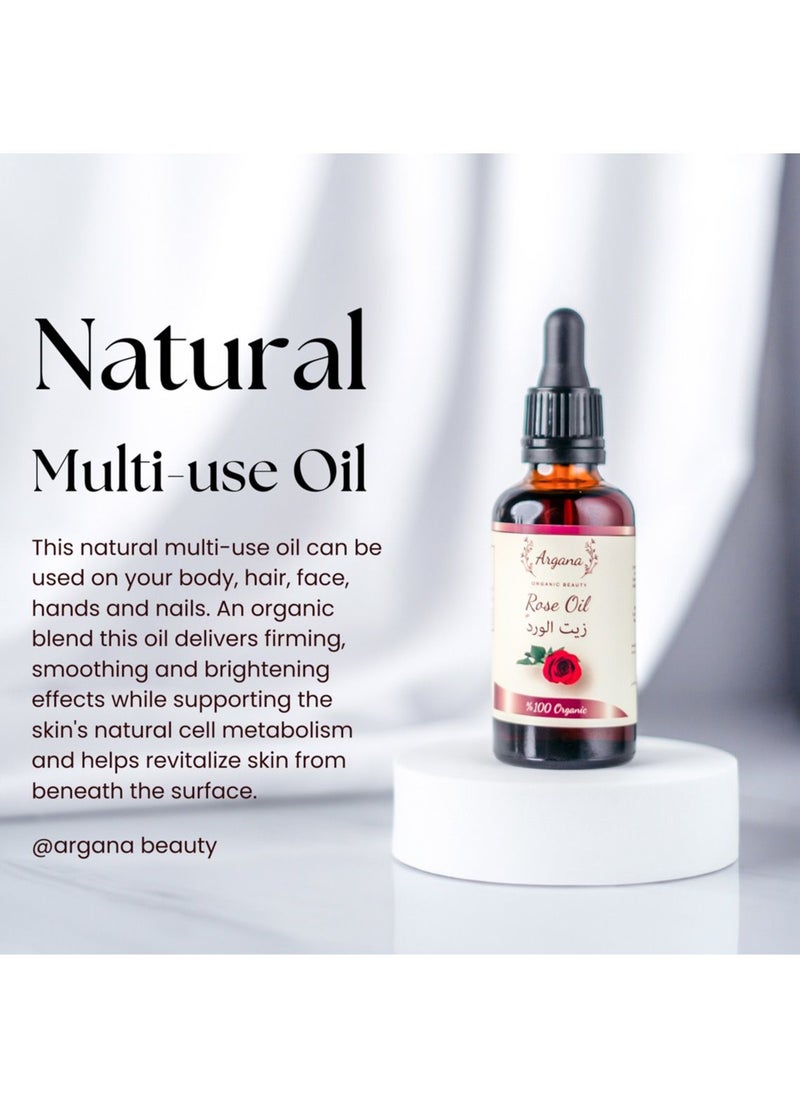 Argana Organic Beauty  Rose Multi-Use Oil 50 ml for Face Body and Hair Organic & Pure Oil Moisturizer for Dry Skin Scalp and Nails Rose Petals Cold pressed Natural  - Image 3