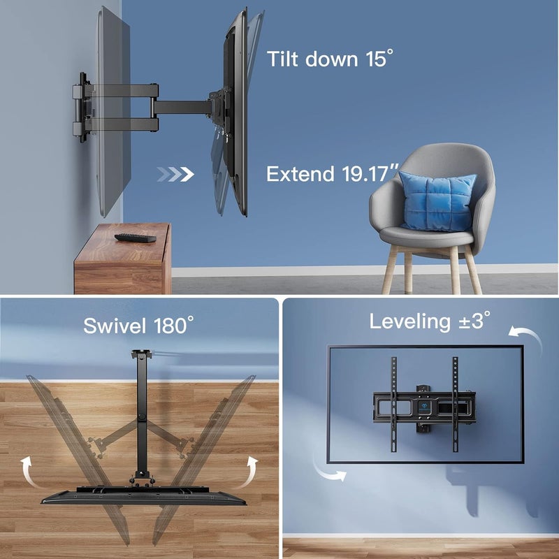 PERLESMITH Corner TV Wall Mount for 26-32 55 65 inch TVs up to 70 lbs, Full Motion TV Mount Bracket with Swivel, Tilt, Level Adjustment, Wall Mount with Articulating Arm, Max VESA 400x400mm, PSMFK7 - Image 4
