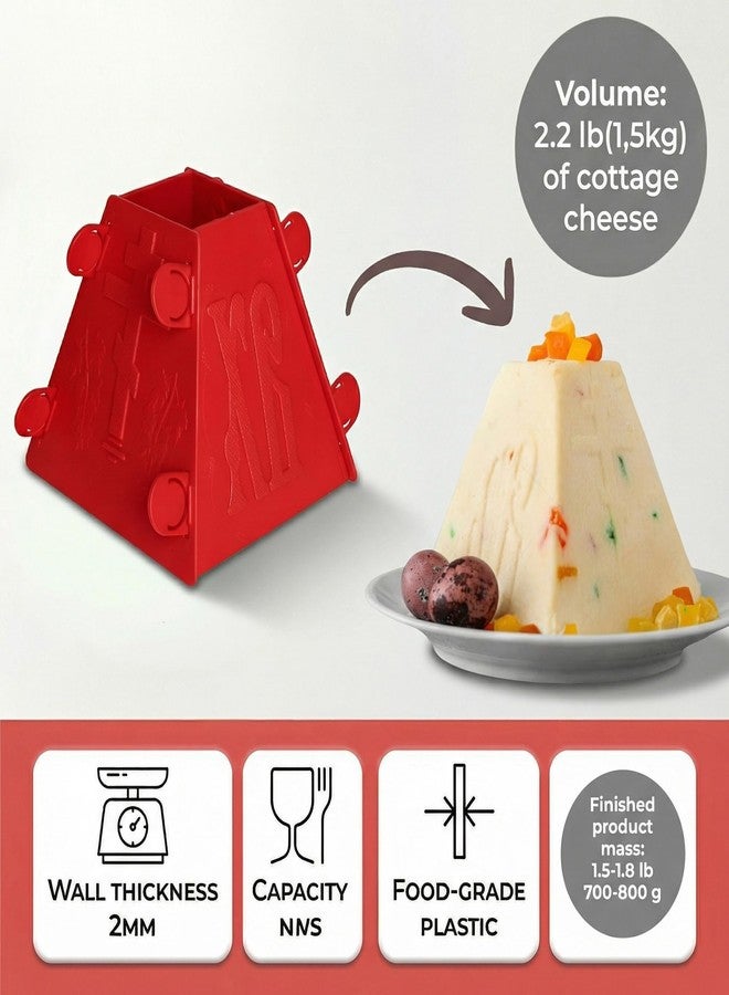 LOVARE Red Pascha Mold Cottage Plastic Easter Cheese Mold Form – 1.1lb (Inner Size 1.9" x 4.3" x 4.3") 0,5kg – Decorative Russian Paska Pascha Paskha Mold for Homemade Easter Decorations & Festive - Image 2