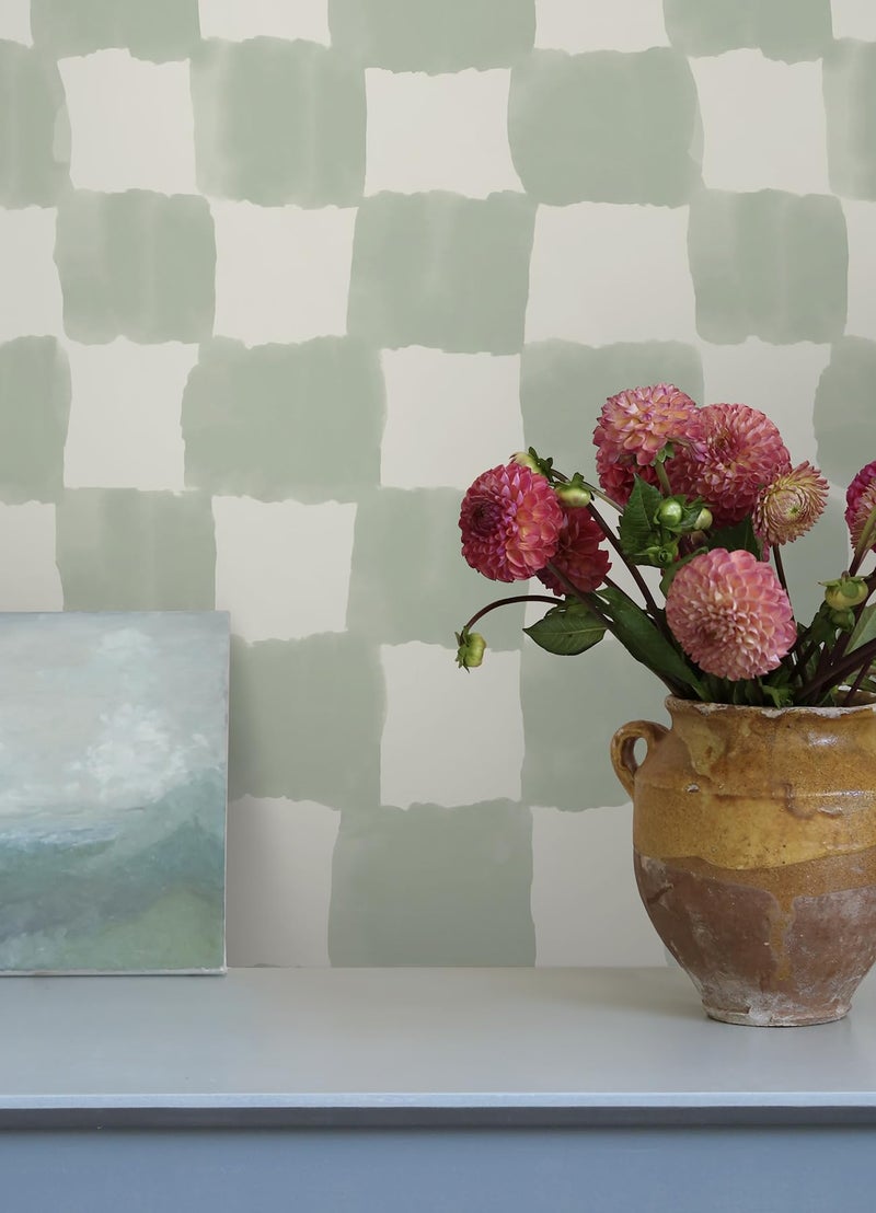 Mr. Kate RoomMates Tess Watercolor Checker Sage Green Peel and Stick Wallpaper, RMWS1316 - Image 2