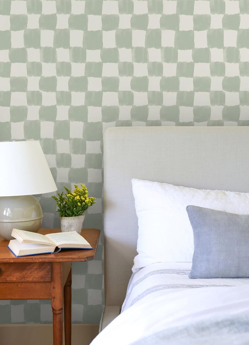 Mr. Kate RoomMates Tess Watercolor Checker Sage Green Peel and Stick Wallpaper, RMWS1316 - Image 3