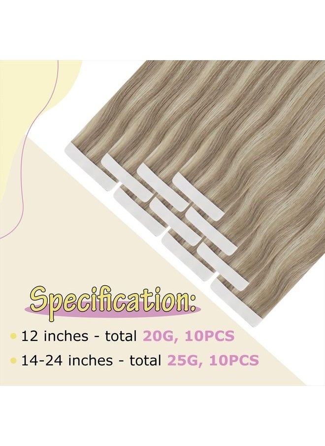 Ve Sunny VeSunny Tape in Hair Extensions Human Hair Highlights Blonde Tape ins Human Hair Extensions Invisible Tape on Hair Extensions Ash Blonde Highlights Bleach Blonde 25g 10pcs 18inch  - Image 4