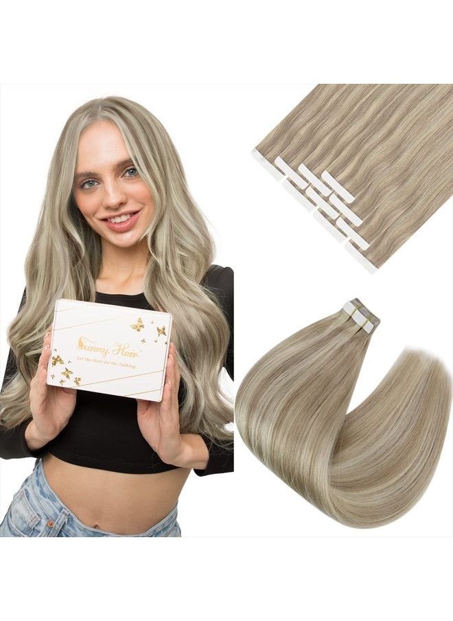 Ve Sunny VeSunny Tape in Hair Extensions Human Hair Highlights Blonde Tape ins Human Hair Extensions Invisible Tape on Hair Extensions Ash Blonde Highlights Bleach Blonde 25g 10pcs 18inch  - Image 1