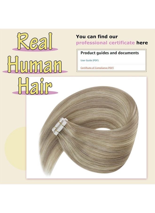 Ve Sunny VeSunny Tape in Hair Extensions Human Hair Highlights Blonde Tape ins Human Hair Extensions Invisible Tape on Hair Extensions Ash Blonde Highlights Bleach Blonde 25g 10pcs 18inch  - Image 2