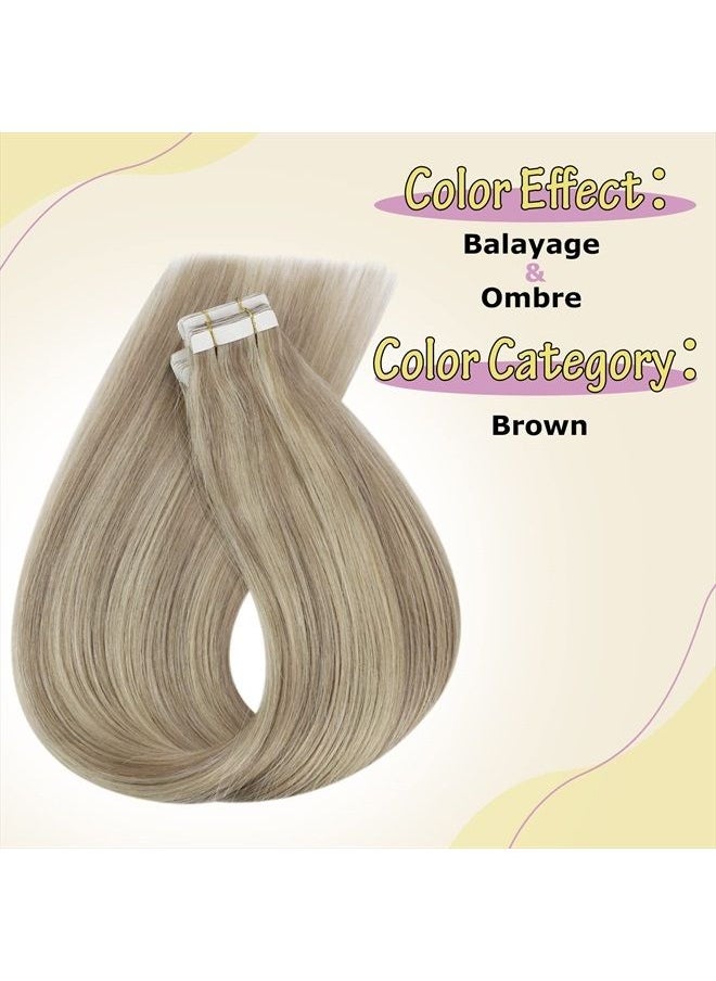 Ve Sunny VeSunny Tape in Hair Extensions Human Hair Highlights Blonde Tape ins Human Hair Extensions Invisible Tape on Hair Extensions Ash Blonde Highlights Bleach Blonde 25g 10pcs 18inch  - Image 3