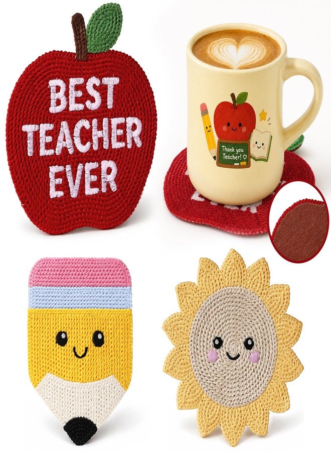 Slohif Cute Woven Drink Coasters Funny Gifts for Home Desk Coffee Table-Creative Teacher Crochet Decor Gift Office Cup Coaster Accessories for Women Family (3pcs) - Image 1
