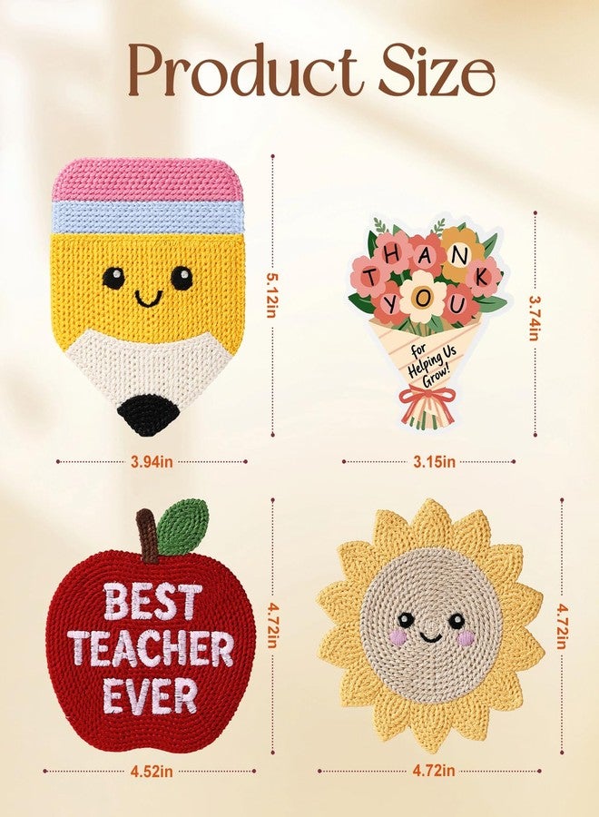 Slohif Cute Woven Drink Coasters Funny Gifts for Home Desk Coffee Table-Creative Teacher Crochet Decor Gift Office Cup Coaster Accessories for Women Family (3pcs) - Image 5