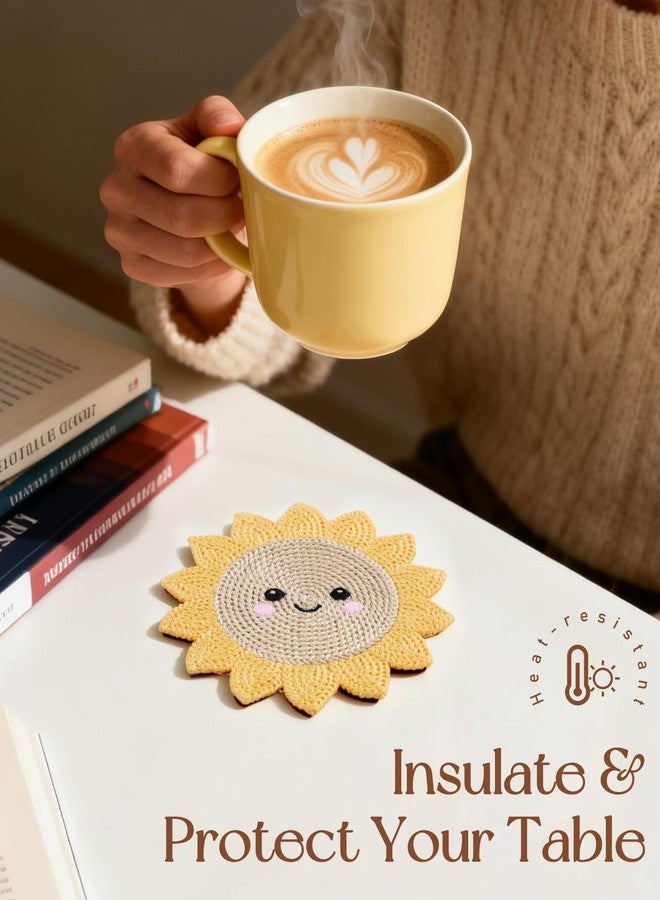 Slohif Cute Woven Drink Coasters Funny Gifts for Home Desk Coffee Table-Creative Teacher Crochet Decor Gift Office Cup Coaster Accessories for Women Family (3pcs) - Image 4