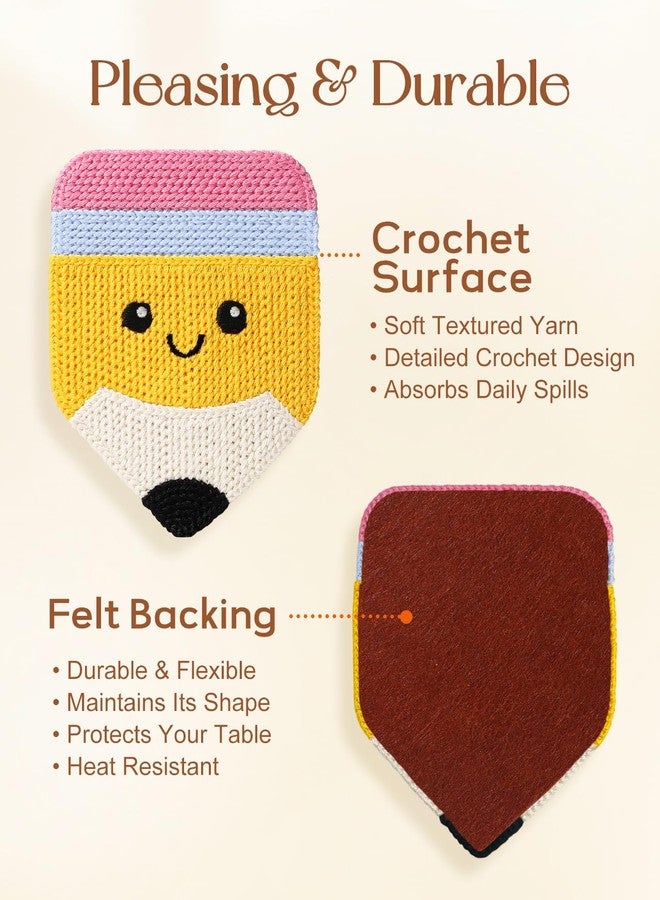 Slohif Cute Woven Drink Coasters Funny Gifts for Home Desk Coffee Table-Creative Teacher Crochet Decor Gift Office Cup Coaster Accessories for Women Family (3pcs) - Image 3