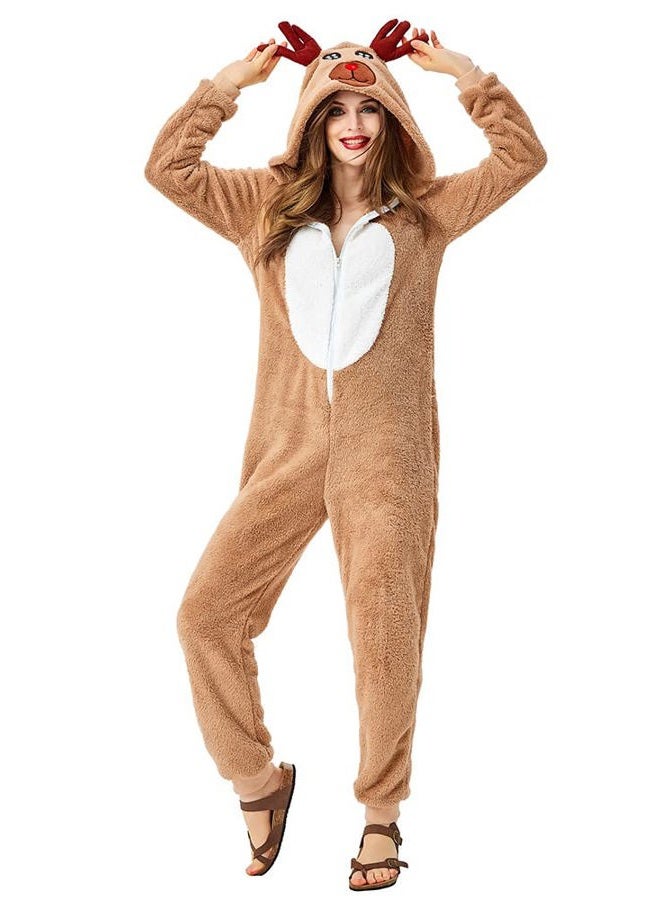 Seasons Christmas Costume Reindeer Adult Costume Unisex Deer Animal Onesie Party Jumpsuit (M) - Image 2
