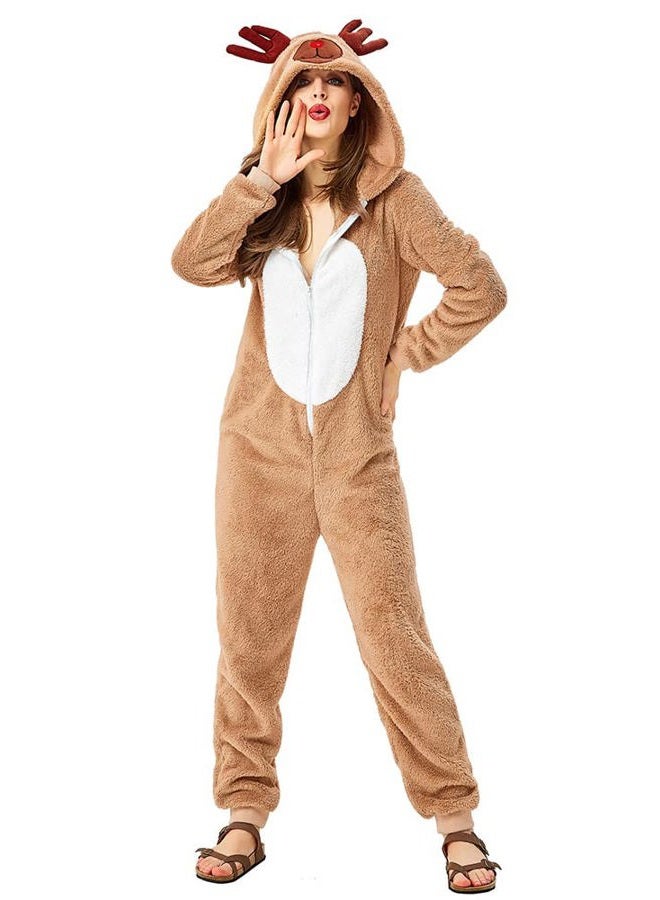 Seasons Christmas Costume Reindeer Adult Costume Unisex Deer Animal Onesie Party Jumpsuit (M) - Image 1