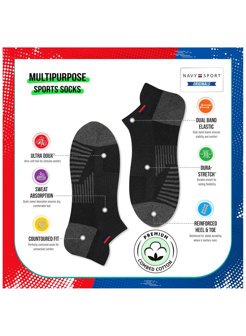 NAVYSPORT NAVYSPORT Ankle Socks for Men Women Cotton Sports Socks Pack of 6 Pairs, Free Size, Multicolor  - Image 2