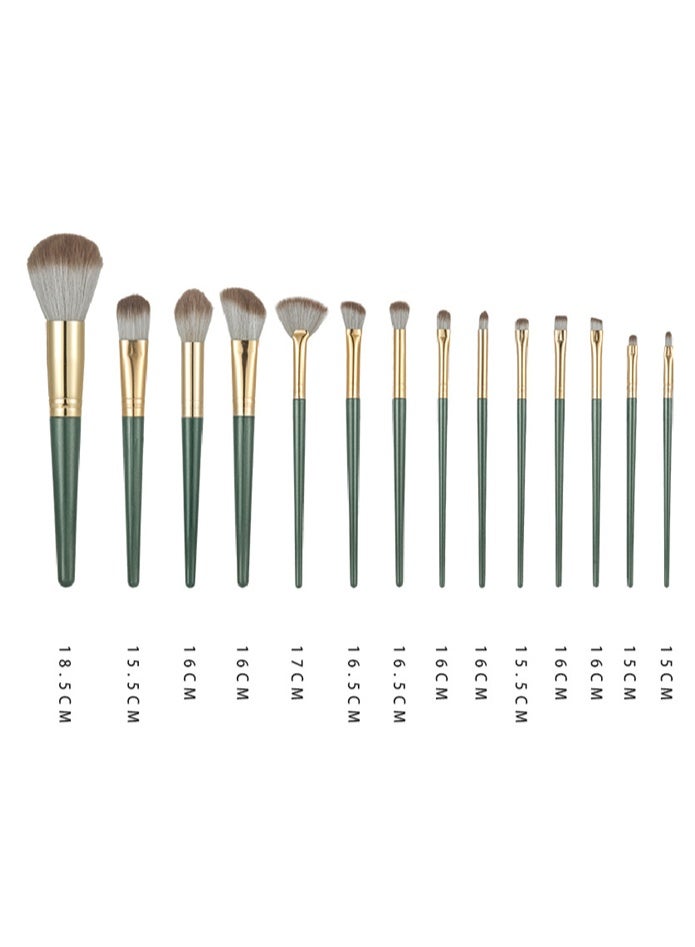 Generic 14-Piece Professional Makeup Brush Set with Premium Storage Bag– Soft Bristle Foundation, Powder, Eyeshadow, Highlighter & Concealer Brushes with Wooden Handle & Aluminum Ferrule (Green)  - Image 2
