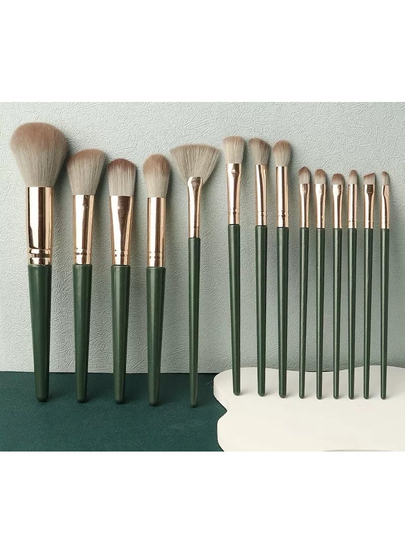 Generic 14-Piece Professional Makeup Brush Set with Premium Storage Bag– Soft Bristle Foundation, Powder, Eyeshadow, Highlighter & Concealer Brushes with Wooden Handle & Aluminum Ferrule (Green)  - Image 1