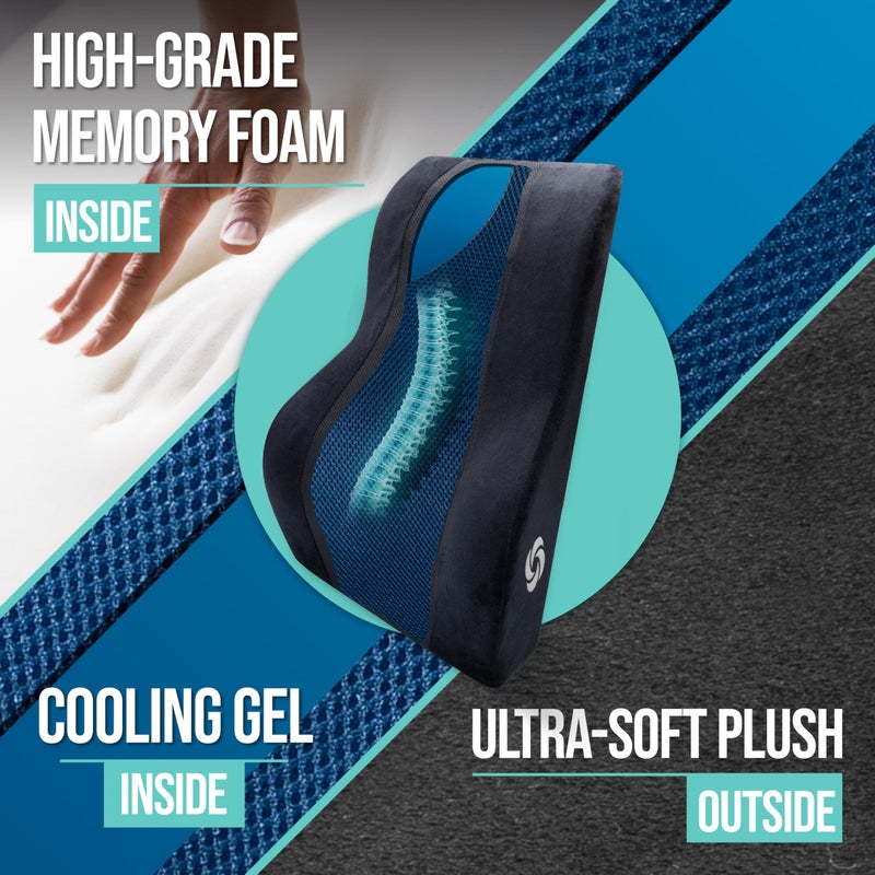 Samsonite وسادة دعم أسفل الظهر من سامسونيت - مسند ظهر مريح لمقعد المكتب ومقعد السيارة، وسادة من رغوة الذاكرة لتخفيف آلام أسفل الظهر، شبكة قابلة للتنفس، حزام قابل للتعديل، شبكة سوداء/زرقاء - Image 4
