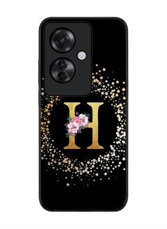 Stylizedd Rugged Black edge case for Oppo Reno11 F / Oppo F25 Pro 5G, Slim fit Soft Cover - Custom Monogram Initial Letter Floral Pattern Alphabet - H ( Black)  - Image 1