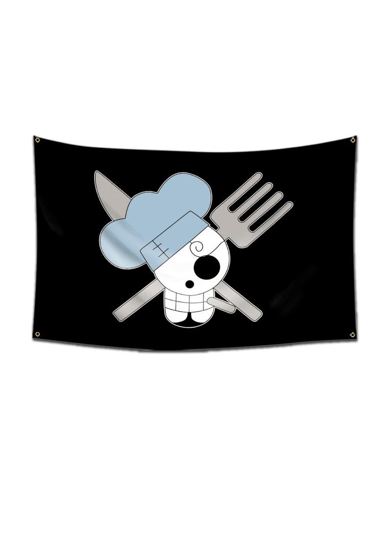 General 1-Pieces Polyester Flag ONE PIECE Cartoon Flag Design Cosplay Pirate Flag Straw Hat Luffy Print Room Decor with Corners Buckle 60*90cm Black-A25  - Image 1
