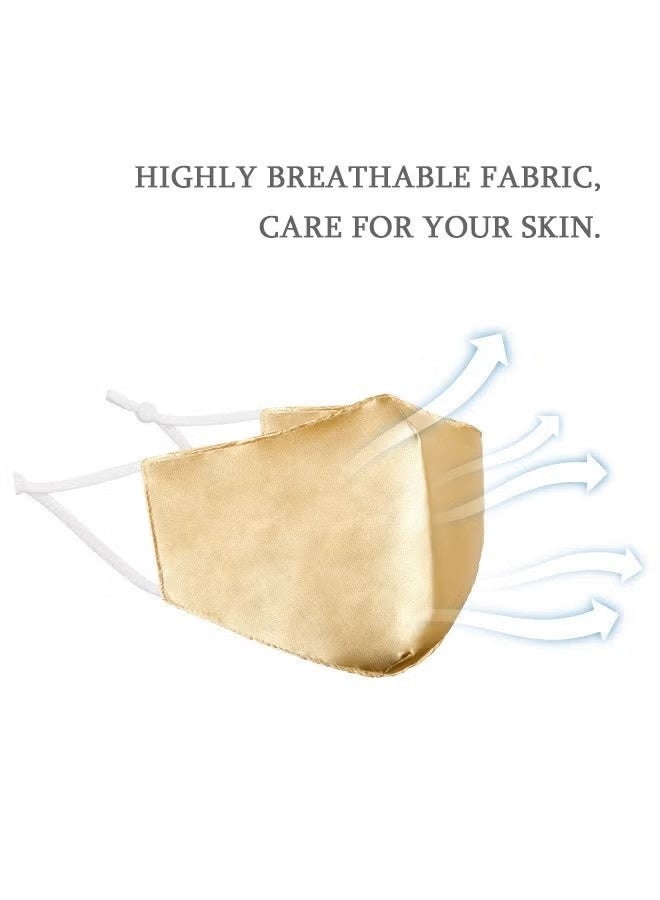 هابي دي قطعتان من كمامات الوجه من حرير الساتان، كمامة قابلة للغسل وناعمة من الجهتين تحاكي الحرير للحماية من الأشعة فوق البنفسجية، كمامة وجه بحلقة أذن مطاطية (ذهبي وردي) - Image 2