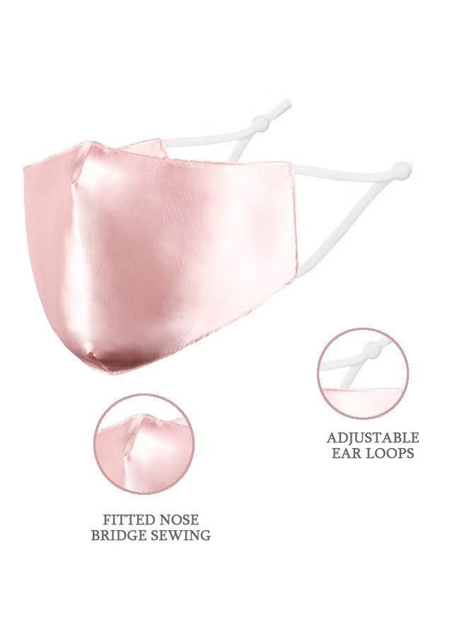 هابي دي قطعتان من كمامات الوجه من حرير الساتان، كمامة قابلة للغسل وناعمة من الجهتين تحاكي الحرير للحماية من الأشعة فوق البنفسجية، كمامة وجه بحلقة أذن مطاطية (ذهبي وردي) - Image 4