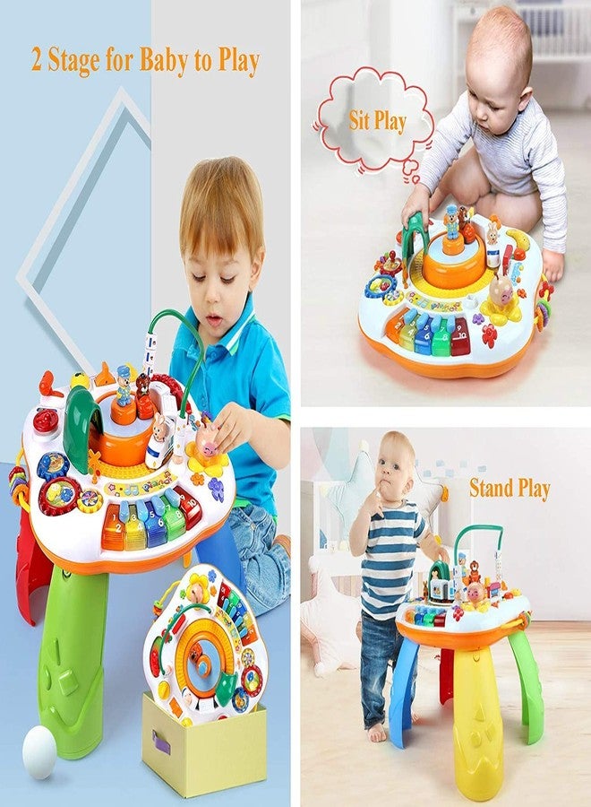 Mokshith Multifunctional Playing Table with Light, Music, Musical Piano, Movable Toy Train with Sound, Doll and car Turntable, Number and Multi-Color Blocks, Colorful Play Rings - Image 5