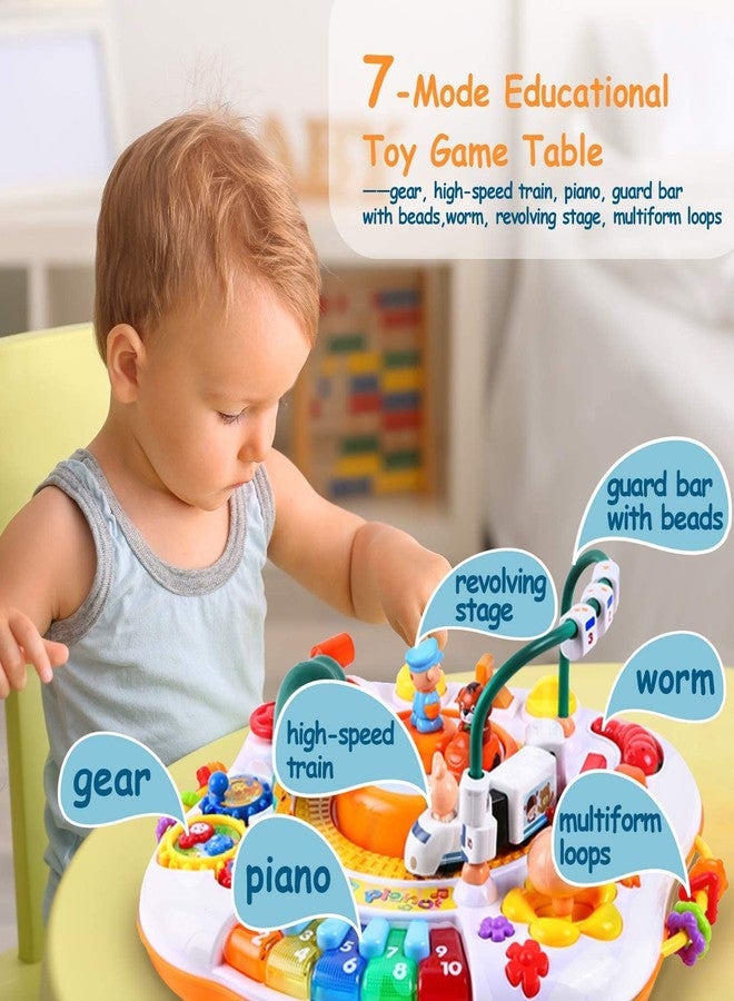 Mokshith Multifunctional Playing Table with Light, Music, Musical Piano, Movable Toy Train with Sound, Doll and car Turntable, Number and Multi-Color Blocks, Colorful Play Rings - Image 2