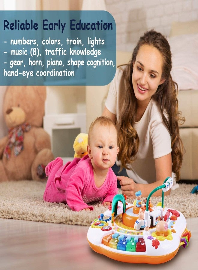 Mokshith Multifunctional Playing Table with Light, Music, Musical Piano, Movable Toy Train with Sound, Doll and car Turntable, Number and Multi-Color Blocks, Colorful Play Rings - Image 4