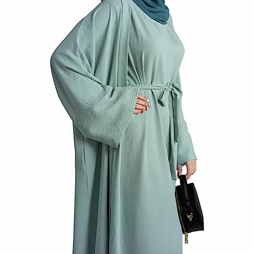 khalat 2PCS Women's Muslim Dresses Abaya Islamic Dubai Prayer Dress Robe Long Cardigan Maxi Dress Light Green - Image 2