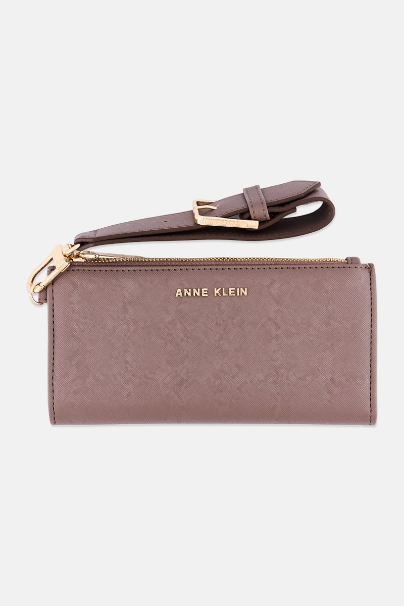 ANNE KLEIN Women Brand Logo Bifold Wristlet Wallet, Taupe - Image 1
