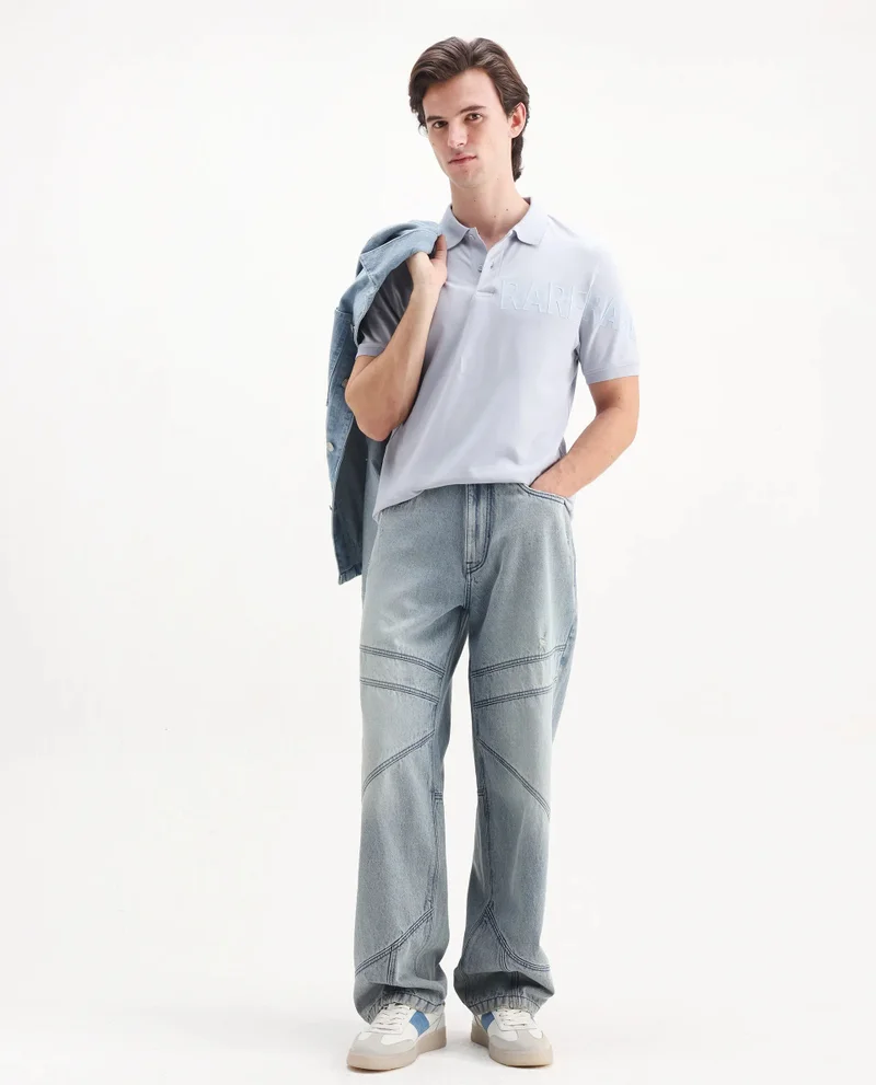 Rare Rabbit Rare Rabbit Men Taro Blue Cotton Blend Short Sleeve Regular Fit Regular Collared Plain Polo