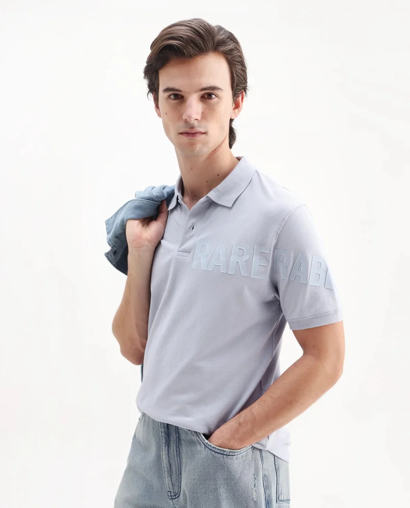 Rare Rabbit Rare Rabbit Men Taro Blue Cotton Blend Short Sleeve Regular Fit Regular Collared Plain Polo