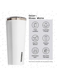 كوركسيكل كوب قهوة كلاسيكي معزول ثلاثيًا من Corkcicle مع غطاء، أبيض لامع، 24 أونصة - كوب سفر من الفولاذ المقاوم للصدأ يحافظ على المشروبات باردة لمدة 9 ساعات أو أكثر، ساخنة لمدة 3 ساعات - كوب سفر مناسب لحامل الأكواب  - Image 4
