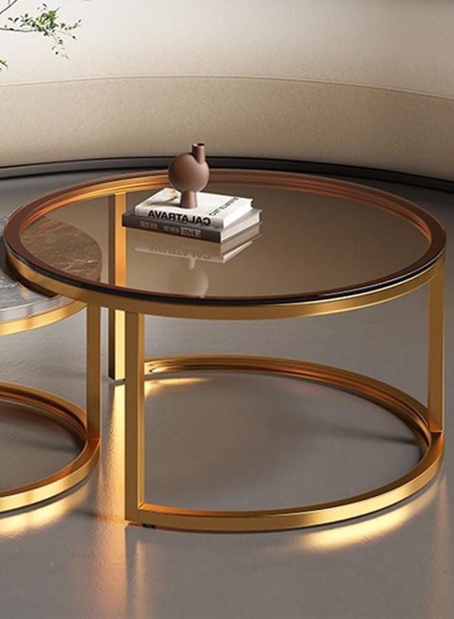 DubaiGallery Round side tables, stylish round nested coffee tables set of 2 with marble texture and metal frame - ideal for small spaces and modern decor. - Image 3