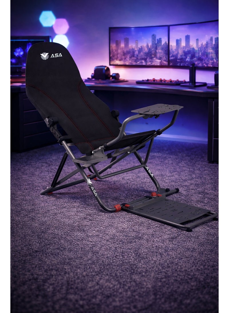 ASA Pro-Fold Sim Racing Cockpit, Adjustable & Foldable Racing Simulator Rig with Steering Wheel and Pedal Mount, Heavy-Duty Gaming Seat Frame, Compact & Space-Saving Design, Compatible with Most Racing Wheels - Image 5