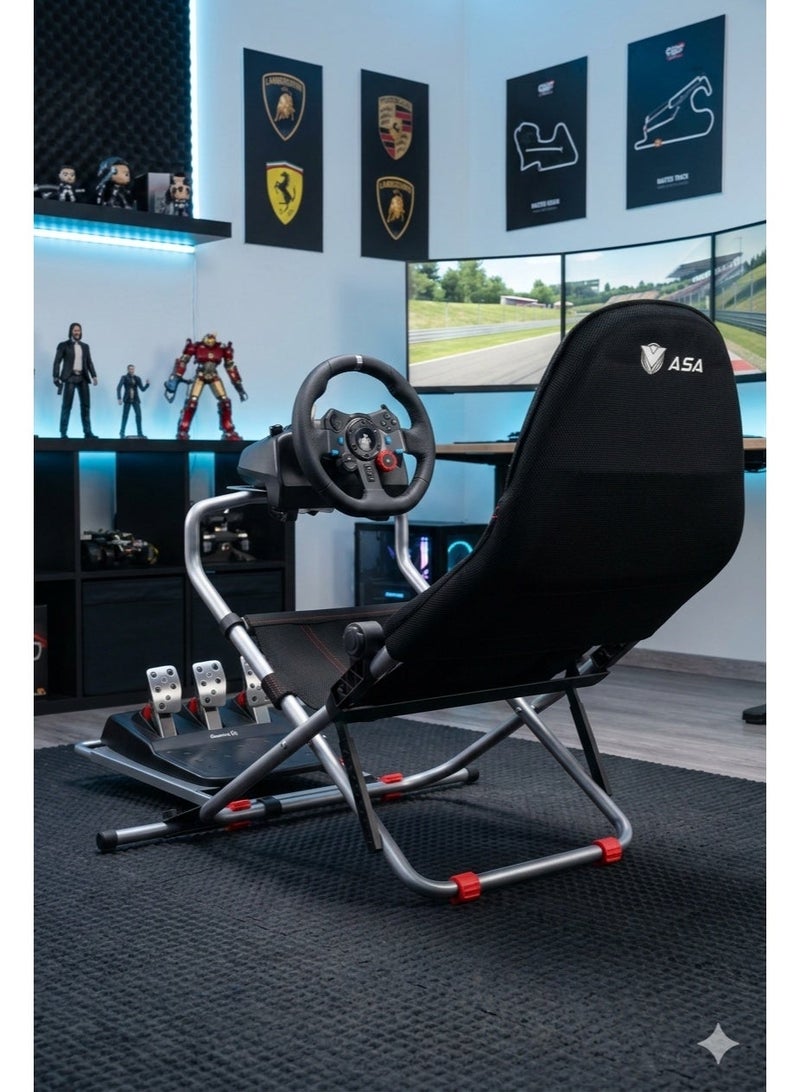 ASA Pro-Fold Sim Racing Cockpit, Adjustable & Foldable Racing Simulator Rig with Steering Wheel and Pedal Mount, Heavy-Duty Gaming Seat Frame, Compact & Space-Saving Design, Compatible with Most Racing Wheels - Image 1