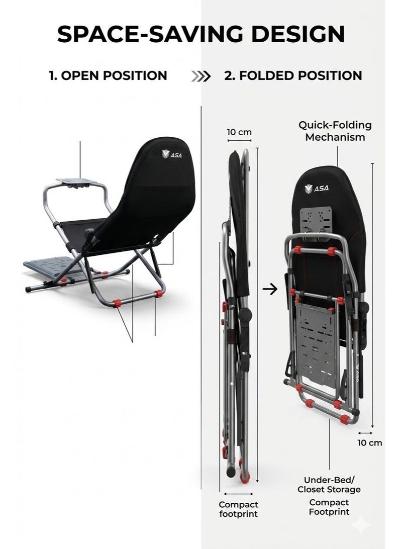 ASA Pro-Fold Sim Racing Cockpit, Adjustable & Foldable Racing Simulator Rig with Steering Wheel and Pedal Mount, Heavy-Duty Gaming Seat Frame, Compact & Space-Saving Design, Compatible with Most Racing Wheels - Image 4