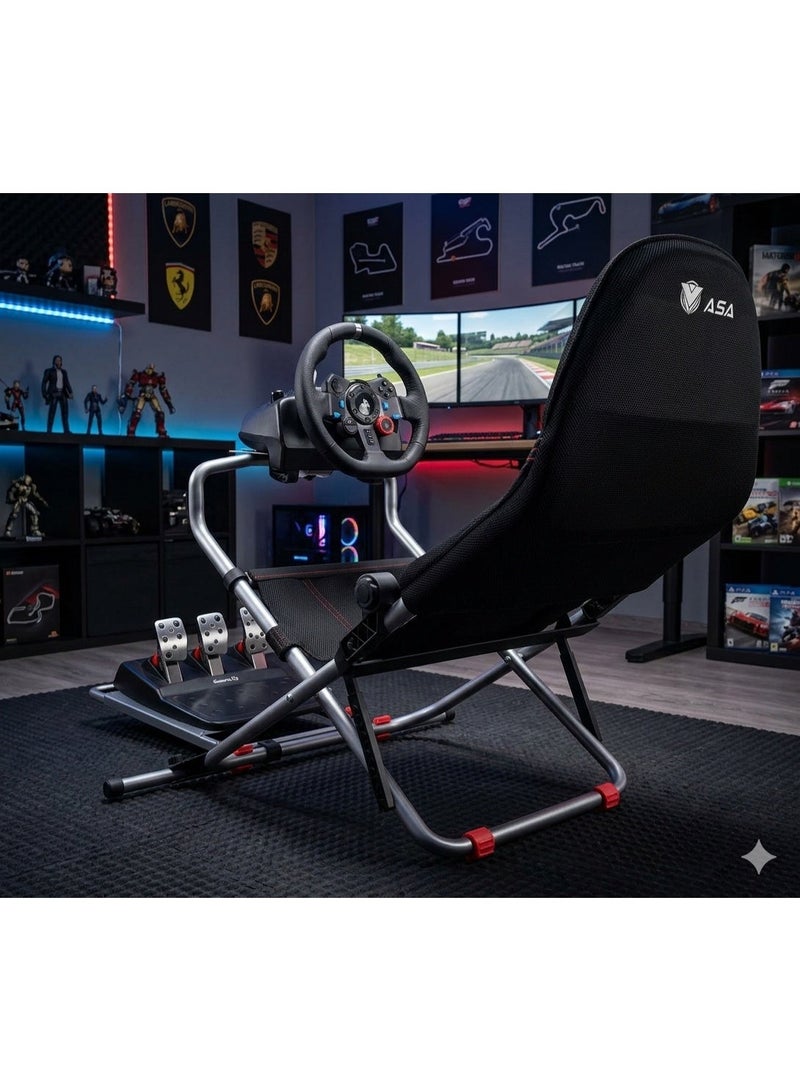 ASA Pro-Fold Sim Racing Cockpit, Adjustable & Foldable Racing Simulator Rig with Steering Wheel and Pedal Mount, Heavy-Duty Gaming Seat Frame, Compact & Space-Saving Design, Compatible with Most Racing Wheels - Image 2