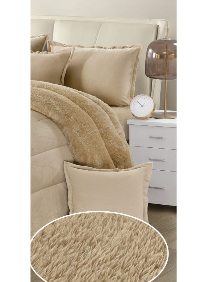 Moon Winter double bedspread consisting of 6 pieces with a plain velvet and fur design - Image 4