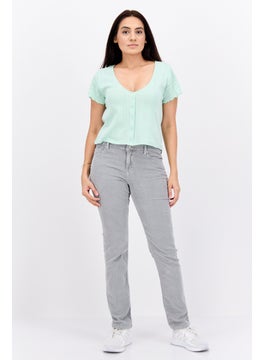 Robe Di Kappa Women Slim Fit Solid Corduroy Pants, Grey  - Image 4