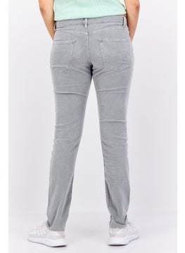 Robe Di Kappa Women Slim Fit Solid Corduroy Pants, Grey  - Image 3