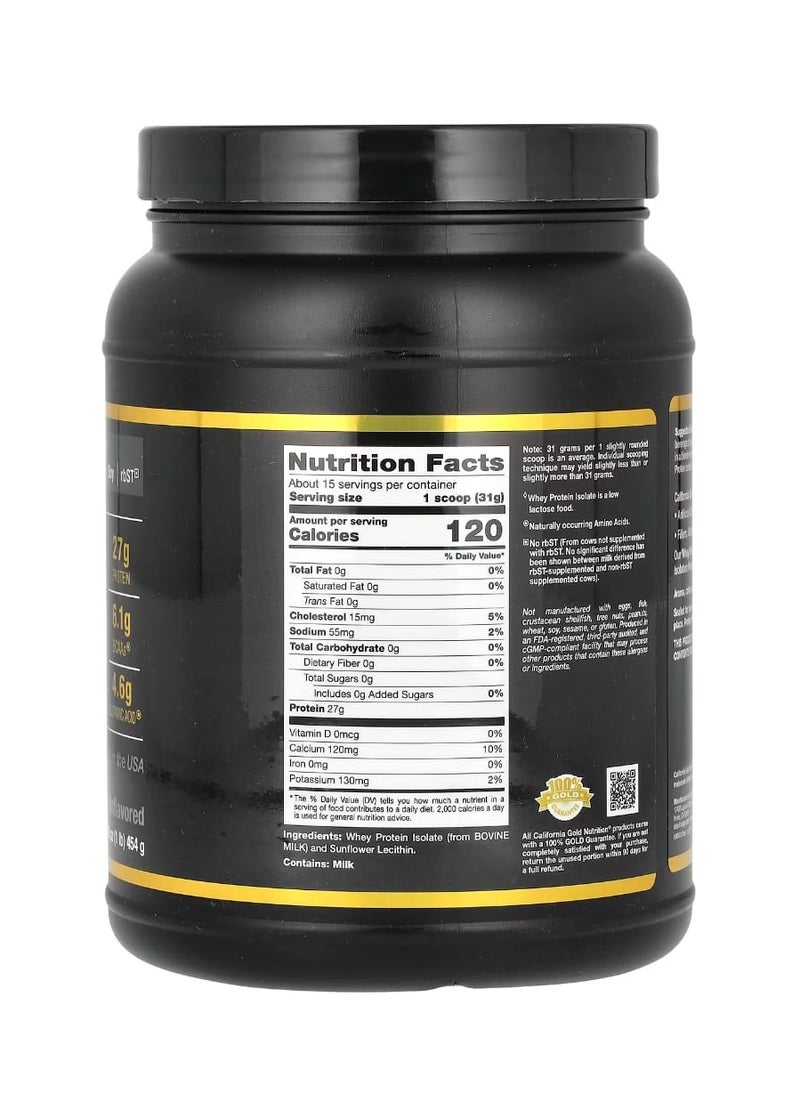 California Gold Nutrition - California Gold Nutrition Sport Whey Protein Isolate Unflavored 1 lb (454 g) - Image 1