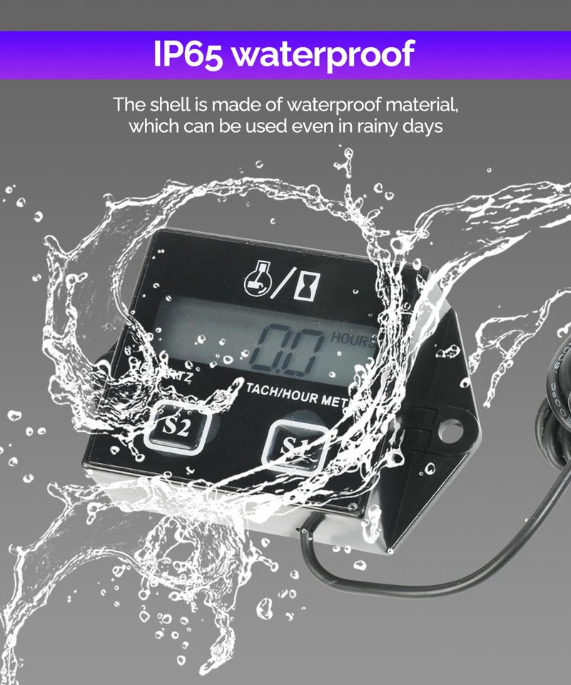 RACOONA Digital Tachometer,Hour Meters for Small Engines,Car Accessories Small Engine Hour Meter and Digital Tachometer,Waterproof Inductive Tachometer Gauge for Lawn Mower Tractor Generator - Image 5