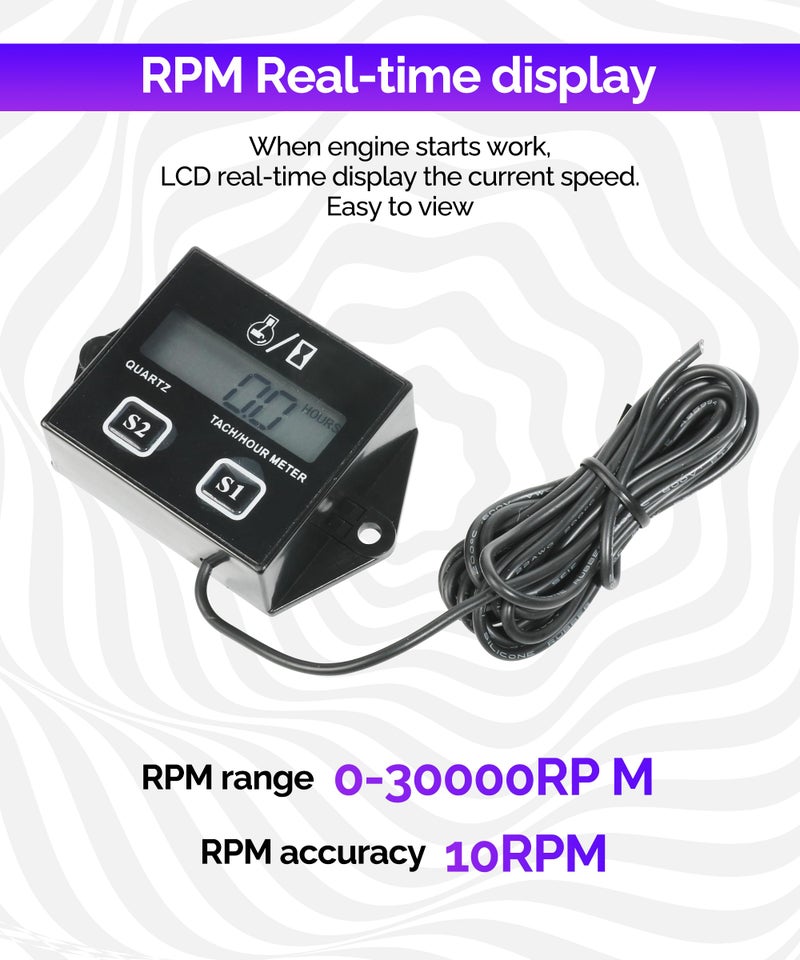 RACOONA Digital Tachometer,Hour Meters for Small Engines,Car Accessories Small Engine Hour Meter and Digital Tachometer,Waterproof Inductive Tachometer Gauge for Lawn Mower Tractor Generator - Image 4