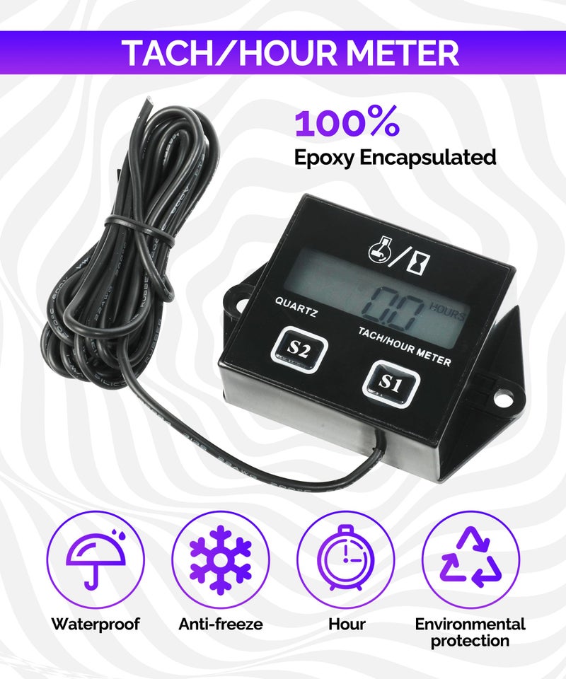 RACOONA Digital Tachometer,Hour Meters for Small Engines,Car Accessories Small Engine Hour Meter and Digital Tachometer,Waterproof Inductive Tachometer Gauge for Lawn Mower Tractor Generator - Image 2
